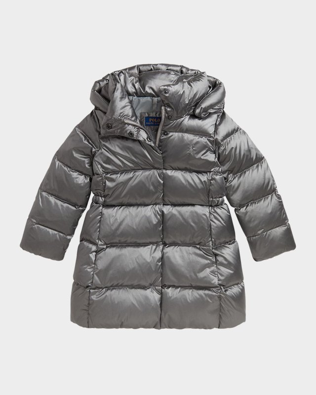 Girl's Celia Metallic Nylon Puffer Down Jacket, Size 2-6X
